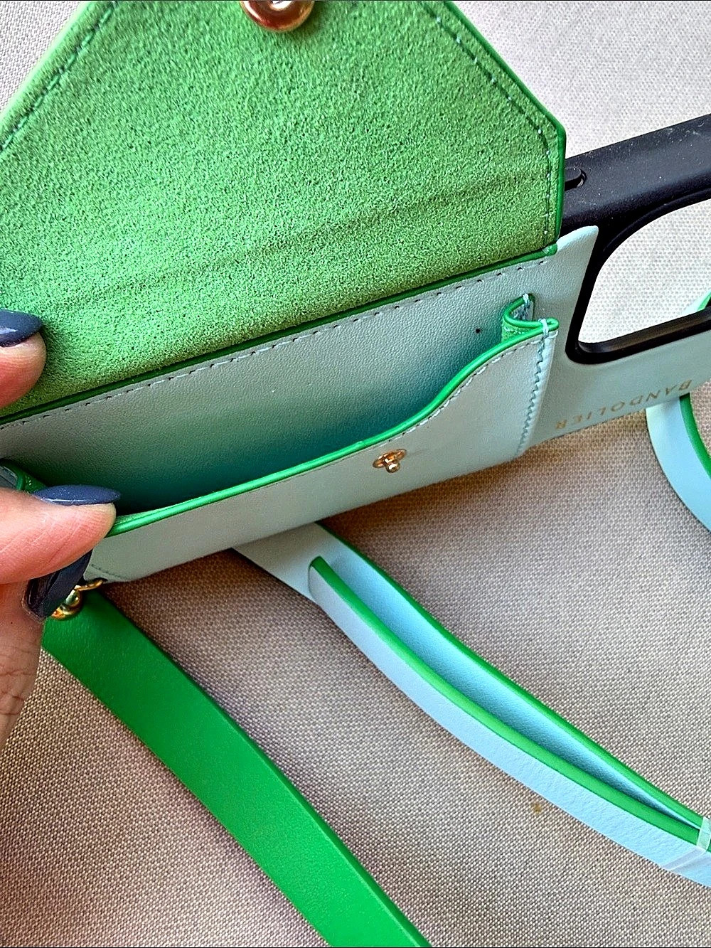Bandolier iPhone 15 Pro Max Crossbody Phone Case Green & Blue - Picture 3 of 6